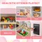 Wooden Pretend Play Kitchen with Ice Maker Range Hood and Blackboard-Pink